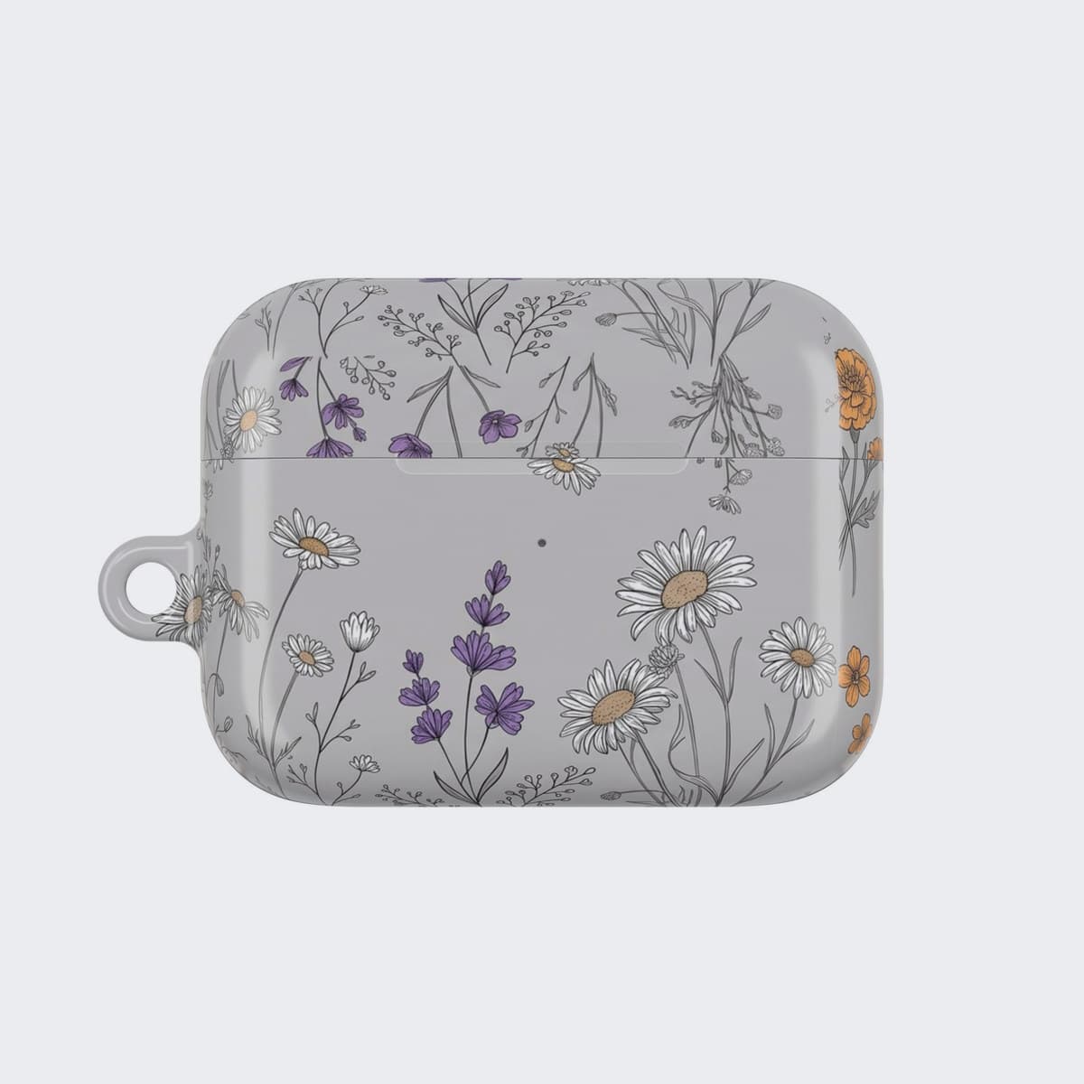 The Deceptive Blossom Case for AirPods Pro 2, seen from the front, the dagger charm hanging from a chain
