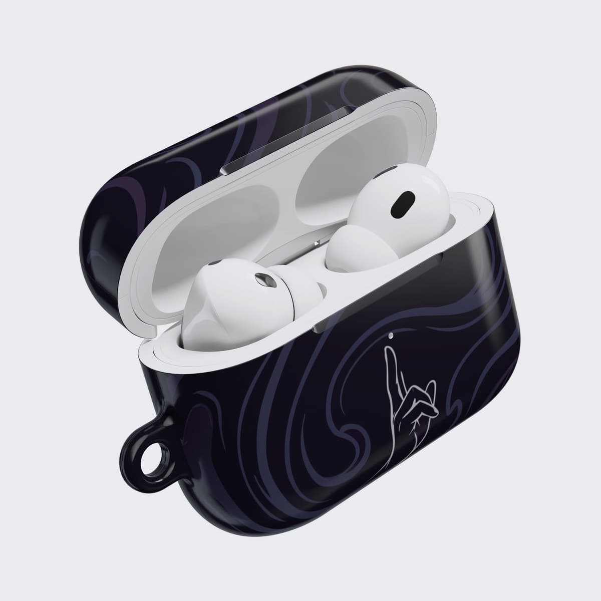 The Limitless Void Case for AirPods Pro 2, open, with the AirPods seated inside
