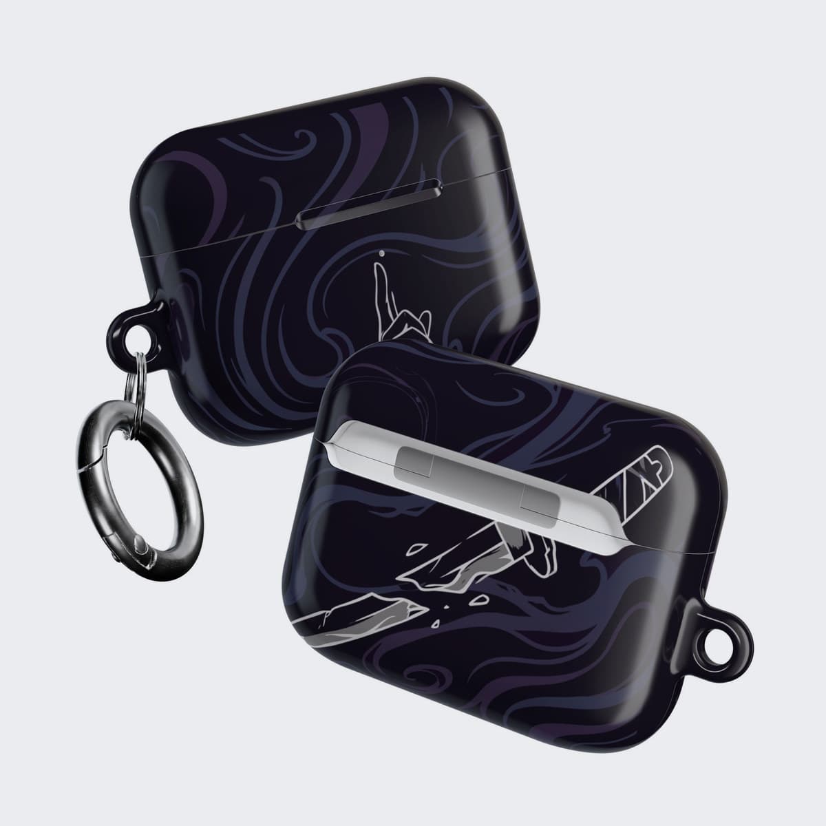 The Limitless Void Case for AirPods Pro 2, front and back together, with the carabiner