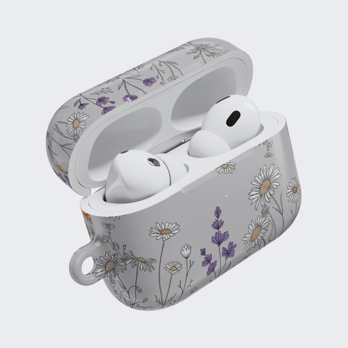 The Deceptive Blossom Case for AirPods Pro 2, open, with the AirPods seated inside
